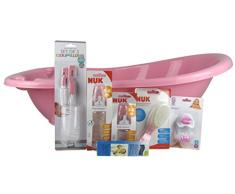 Baby Set / Starterset für Babys / 7 teiliges Set für Neugeborene / Geschenkset mit Babybadewanne, Fieberthermometer, Flaschenbürsten, Trinkflaschen, Haarbürste, Schnuller (Mädchen)