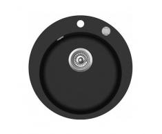 VBChome Spülbecken Schwarz 50 cm Rund Spüle Granitspüle Einzelbecken Küche Einbauspüle Verbundspüle Küchenspüle gesprenkelt + Drexexcenter + Siphon Waschbecken