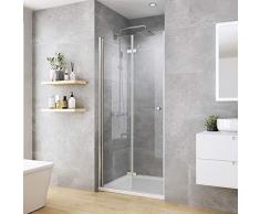 WELMAX 90 cm Falttür Duschtür Rahmenlos Duschabtrennung Nische Duschkabine 6mm ESG Sicherheitsglas Nischentür Dusche Höhe 185cm