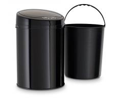 ECHTWERK® EW-BE-0249 Edelstahl Büro-/Bad-/Kosmetikabfalleimer 9L MIT IR SENSOR - INOX BLACK Mülleimer Papierkorb