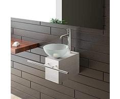 Alpenberger Aufsatzwaschbecken Satinierte Glaswaschschale Ø 31 mit Edelstahlkasten und Handtuchhalter