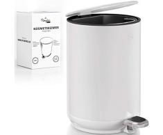 Pumpko® Kosmetikeimer 4l aus Edelstahl - INKL. 100 MÜLLBEUTEL - Badezimmer Mülleimer mit leiser Absenkautomatik - WC Mülleimer Bad mit großem Inneneimer - Kosmetikmülleimer weiss