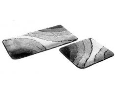 FD-Workstuff Badematten-Garnitur „Sliding-Wave“ │ grau │ 2 Teile │ Badvorleger 50 x 90 cm │ WC-Vorleger 50 x 45 cm (ohne Ausschnitt) │ Bad │ Badewannen- / Toiletten-Vorleger │ by