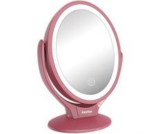 Aesfee Schminkspiegel Beleuchtet mit 21 LED-Lichtern, 1x / 7X Vergrößerung Doppelseitige 360° Drehbar Kosmetikspiegel mit Dimmbarer Touchscreen,USB Aufladbar Tischspiegel - Roségold