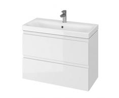 VBChome Badmöbel Weiß 80 cm Slim Waschbecken mit Unterschrank Waschtisch 2-Schubladen Moduo