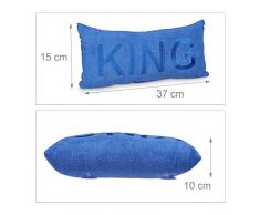 Relaxdays Badewannenkissen Mikrofaser KING HBT ca. 10 x 37 x 15 cm extra weiches Nackenkissen für die Badewanne mit 2 Saugnäpfen als Wannenkissen oder Reisekissen mit gesticktem Motiv, blau