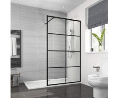 Meykoers Walk in Duschwand 90x200cm Duschtrennwand aus 8mm ESG-Sicherheitsglas Duschabtrennung mit Nano-Beschichtung - Schwarz Sprossen