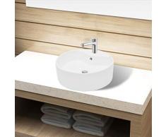 vidaXL Waschbecken Keramik Design Hahnloch Rund Waschschale Aufsatzwaschbecken