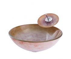 HomeLava Modern Glas Waschbecken Set Stilvoll Rund Waschtisch Aufsatzwaschbecken mit Armatur Ablaufgarnitur