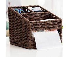 FOOSKOO Kosmetiktücher Box,1 Stücke Kreative Praktische Multifunktions Hause Desktop Kleinigkeiten Aufbewahrungsboxen Stroh Gewebt Korb Tissue Boxen 17 * 17 * 16 cm (Color : A)
