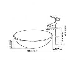 shuip Wasserhahn/Badausstattung Moderne Waschbecken Runde gehärtetem Glas Waschbecken mit Öl eingerieben Bronze Wasserhahn Glas Waschbecken Set Badezimmer Glas Waschbecken
