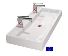 Design Waschbecken 100cm zur Wandmontage oder als Aufsatzwaschbecken mit 2 Armaturlöcher | 100x42x10cm | Material: hochwertiges Mineralguss | hochwertig verarbeitet | Qualität MADE IN EU