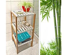 Relaxdays Bambus Regal mit 3 Fächern HBT: 80 x 33 x 34 cm Schickes Badregal mit 3 Ablagen aus natürlichem Holz Standregal als Küchenregal oder Holzregal zur Aufbewahrung im Badezimmer, weiß, natur