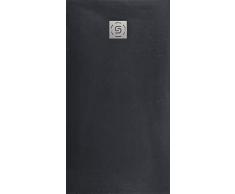 Duschwanne Stone Steinoptik flach Mineralguss Bodengleich (90 x 140 cm, Anthrazit)