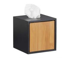 Relaxdays Kosmetiktücherbox schwarz, Taschentuchbox quadratisch, Kosmetikbox Bambus, HxBxT: 14,5 x 14,5 x 14,5 cm, black