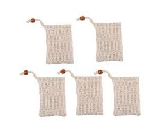 Hamkaw Seifenkorb Naturleinen Seifenschwämme zum Aufschäumen und Trocknen von Seifen, Peeling, Massage, Seifenbeutel mit Kordel. (5 Fuß)