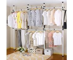 Greensen Teleskop Kleiderschrank System Teleskop Garderobe System Regalsystem Kleiderstangen Kleiderständer DIY Garderobenständer mit 6 Stangen Verstellbare Kleideraufbewahrungssystem