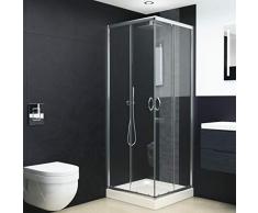 mewmewcat Duschabtrennung Eckeinstieg Duschkabine Eckdusche mit Schiebetüren ohne Duschwanne Sicherheitsglas 80 x 80 x 185 cm