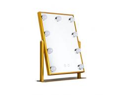 Mufly Kosmetikspiegel Schminkspiegel mit LED Beleuchtung, Standspiegel Tischspiegel LED Beleuchtet mit Licht, Beleuchteter Kosmetik Make-up Spiegel mit 9 LED Birnen und Dimmer Gold