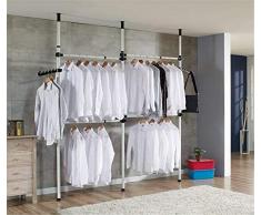 Cocoarm Teleskop Garderoben System Kleideraufbewahrungssystem Regalsystem Kleiderständer Garderobenständer Verstellbares Ordnungssystem 3 Stangen 4 Querträger Höhenverstellbar 160-320 cm