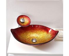HomeLava Modern Glas Waschbecken Set Blatt Design Mit Wasserfall Wasserhahn