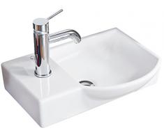 FACKELMANN Waschbecken rechts Gäste-WC/Waschtisch aus Keramik/Maße (B x H x T): ca. 45 x 10,5 x 32 cm/hochwertiges Becken fürs Badezimmer/Farbe: Weiß/Breite: 45 cm
