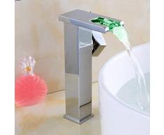 WJYHXW 3 Farben LED Waschtischarmatur Aus Glas Wasserhahn Wasserfall Bad Waschbecken Silber Mischer Spüle Waschtisch Einhebelmischer Für Badezimmer