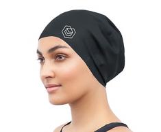 SOUL CAP – Badekappe/Schwimmkappe/Bademütze/Duschhaube für langes Haar | für langes, Dickes oder lockiges Haar | für Erwachsene, Jugendliche und Kinder | Silikon (Schwarz.)