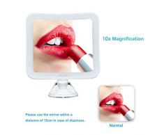 Auxmir Kosmetikspiegel LED Beleuchtet mit 10x Vergrößerung, Starkem Saugnapf und 2 Helligkeitsstufen, 360° Schwenkbar, Schminkspiegel Quadratisch mit Blendfreier Beleuchtung für Zuhause und Unterwegs