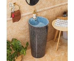 Zybnb Farbintegriertes Standbecken, rundes Spülbecken, Keramikmaterial, Überlaufschutz, platzsparend, Spülbecken