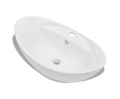 Galapara Aufsatzwaschbecken Keramik Waschbecken Aufsatz-Waschschale Waschtisch oval weiß + Überlauf 59 x 40cm