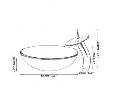 shuip Wasserhahn/Badausstattung Glasschüssel Waschbecken Decor Art Waschbecken mit Wasserfall Wasserhahn Gehärtetem Glas Waschbecken Set