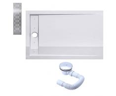 Duschtasse 90x120 flach komplett mit Ablaufgarnitur (AL01) Acryl-Wanne rechteckige Duschwanne Xetro04 Duschbecken sehr Flach und Stabil