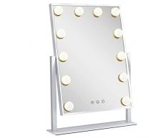 Meidom Hollywood Spiegel mit Licht, Touch-Steuerung, Tabletop 360°drehbar Hollywood Schminkspiegel mit 12 dimmbaren LED-Lampen für Schlafzimmer, Wohnzimmer- Weiß (L 35.5cm * H 47.5cm)