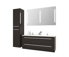 Jokey Badmöbel-Set Libato - 120 cm breit - Anthrazit Hochglanz - Badezimmermöbel Doppel-Waschtisch mit Unterschrank Spiegel mit Beleuchtung und Hochschrank Sieper