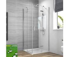 EMKE Duschkabine Eckeinstieg 90x120x195cm Schwingtür, Duschabtrennung Duschwand Duschtür Drehtür 6mm ESG-Sicherheitsglas mit Nano-Beschichtung