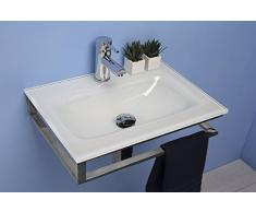 Waschtisch aus Optiwhite Glas, weiss lackiert, cm 50 mit Edelstahl-Untergestell