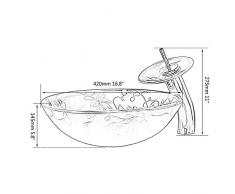 shuip Wasserhahn/Badzubehör Wasserfall Auslauf Waschtischarmatur + Waschbecken Waschbecken Gehärtetes Glas Handbemalt Bad Messing Set Wasserhahn Mischbatterien