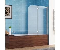MIQU 110 x 140 cm Badewannen 2 TLG. Faltwand Aufsatz 180° Duschwand Duschabtrennung Nano Glas