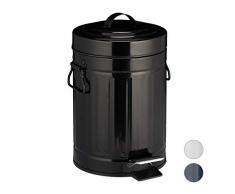 Relaxdays Treteimer Retro 3L, Inneneimer aus Kunststoff, Edelstahl Tretmülleimer, Bad u. Küche, Kosmetikeimer, schwarz, 26 x 18 x 23 cm