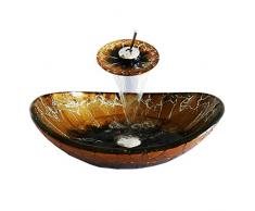 HomeLava Set aus Waschbecken aus Gehärtetes Glas mit Wasserfall-Wasserhahn