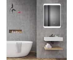 HOKO® LED Bad Spiegel beleuchtet mit Digital Uhr und ANTIBESCHLAG SPIEGELHEIZUNG und DIGITAL Uhr, Köln 50x70cm, Licht seitlich, Oben und unten. Energieklasse A+ (WEEE-Reg. Nr.: DE 40647673)