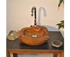 wohnfreuden Teakholz Waschbecken 45cm rund oval ✓ einzeln fotografierte Unikate aus der Bildergalerie wählbar ✓ Handwaschbecken Waschschale Holz-Aufsatzwaschbecken für Bad Gäste WC