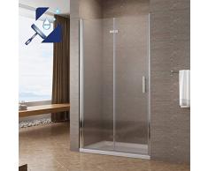 AQUABATOS® Duschtür Falttür 90 x 195 cm Duschabtrennung Falttür Nischentür Pendeltür Dusche Duschtrennwand Faltbar Drehfalttür Nische aus 6 mm Echtglas ESG mit Lotus Effekt Nano Beschichtung