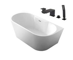Freistehende Raumsparbadewanne NOVA PLUS Acryl Weiß - 170 x 80 cm - Siphon:Ohne Siphon, Vormontage:Mit Vormontage (5 Werktage), Wannenarmatur:Mit Wannenarmatur 6080 Schwarz