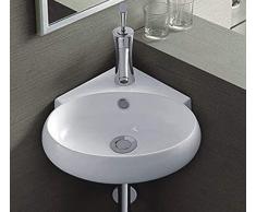 Omeere Keramikwaschbecken Eckwaschbecken weiß, 39 x 37,5 / Waschbecken Keramik Wandmontage Aufsatz oval halbkreis Bad