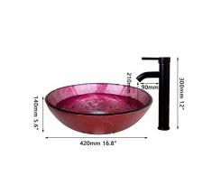 shuip Wasserhahn/Badausstattung Badezimmer Waschbecken Mixer Runde gehärtetem Glas Waschbecken mit schwarzem Bad Wasserhahn handbemaltem Glas Waschbecken Set