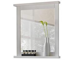 Lomadox Landhaus Badmöbel Komplettset 5-teilig ● Kiefer Massivholz weiß Gebleicht ● Hochschrank, Unterschrank, Hängeschrank ● 85cm Waschtischunterschrank mit Keramik-Waschbecken und Spiegel