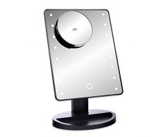 Schramm® LED Schminkspiegel SCHWARZ mit 10-Fach Vergrößerung Schminkspiegel mit LED Make up Spiegel mit Beleuchtung Standspiegel Kosmetikspiegel Badezimmerspiegel Rasierspiegel Kosmetik Spiegel