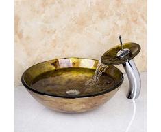 Jgophu Klassische Glasrunde Waschbeckenarmaturen Ausgeglichenes Glas Waschbecken Mit Wasserfall Chrom Wasserhahn Set